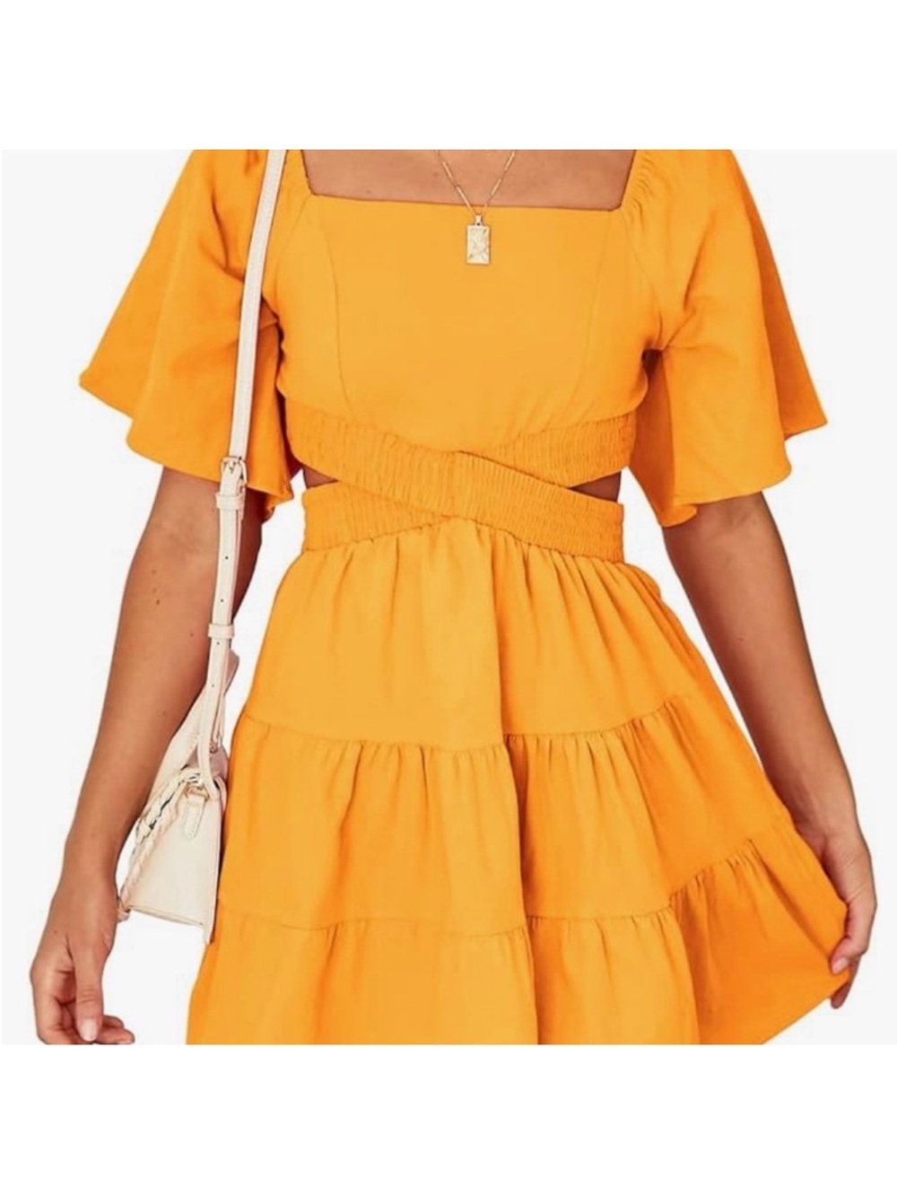 Women's Yellow/orange Tiered Cutout Summer Dress medium woman